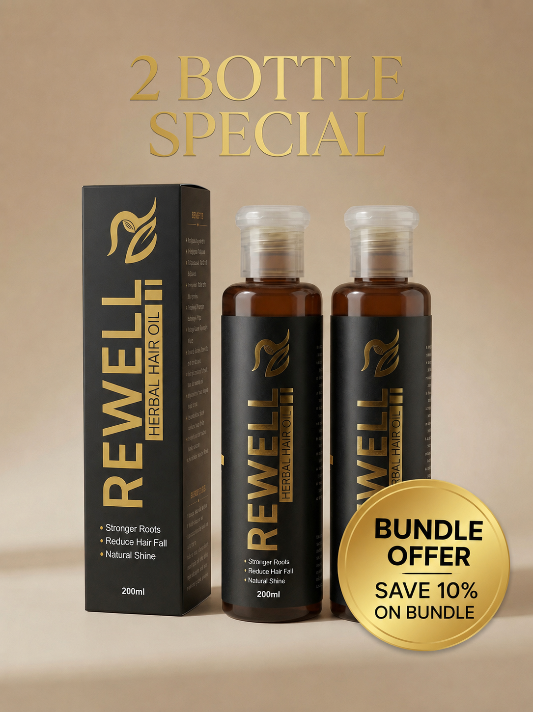 Rewell Herbal Hair Oil - Save 10% on Bundle of 2 - Get Stronger, Longer & Healthier Hair Naturally