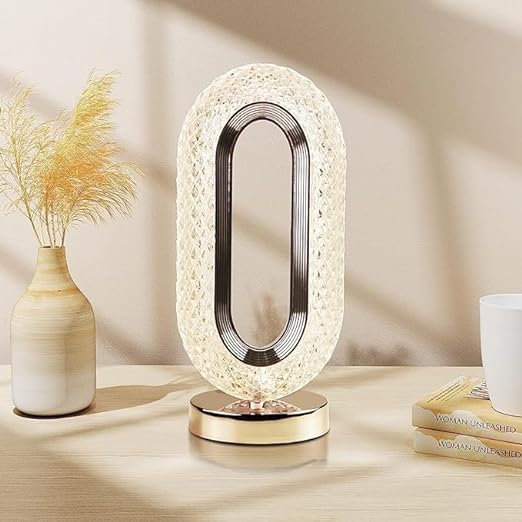 Oval Crystal LED Table Lamp - Decorative Night Light with Touch Sensor - Pack of 2 Rewell