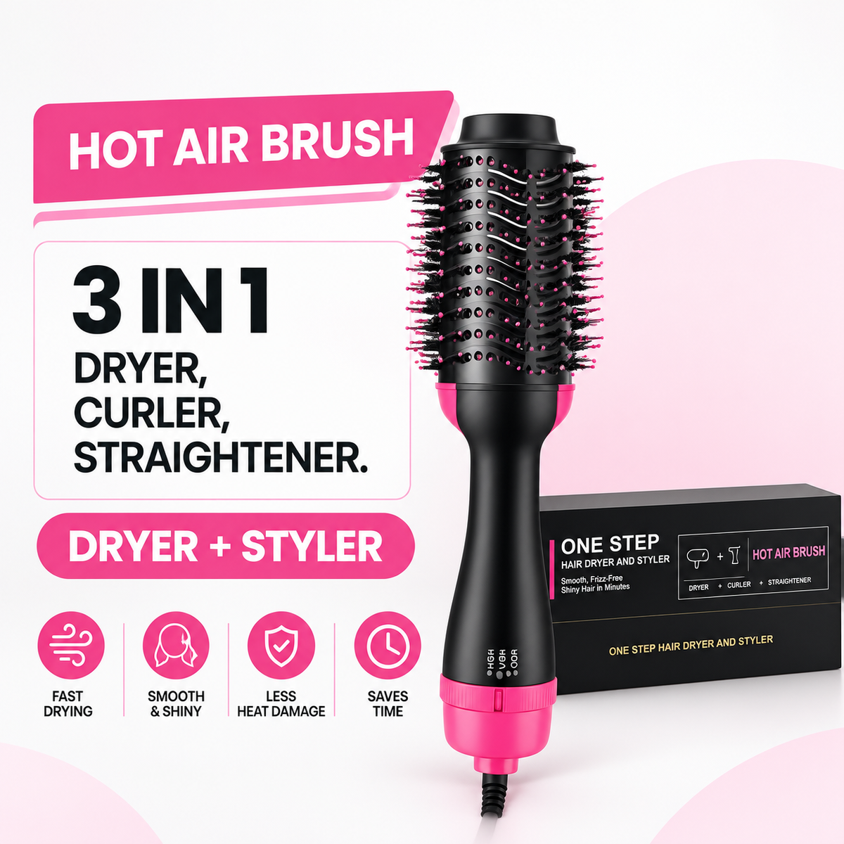 4-in-1 One Step Hot Air Brush | Hair Dryer & Styler for Smooth Volume Rewell