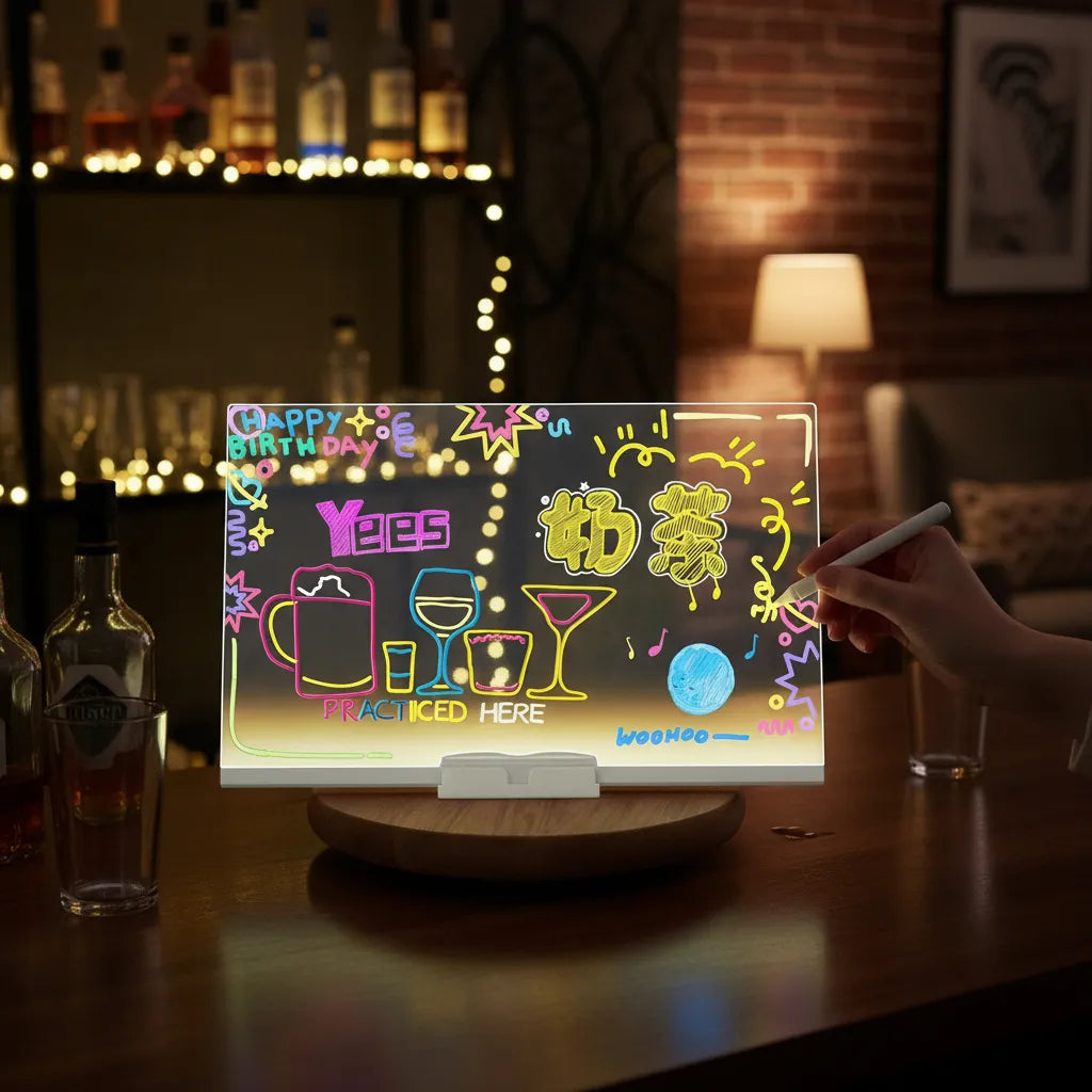 LED Acrylic Drawing Board for Kids – 12×8 Inch Reusable Glow Writing Board with 7 Neon PensLED Acrylic Drawing Board for Kids – 12×8 Inch Reusable Glow Writing Board with 7 Neon Pens Rewell