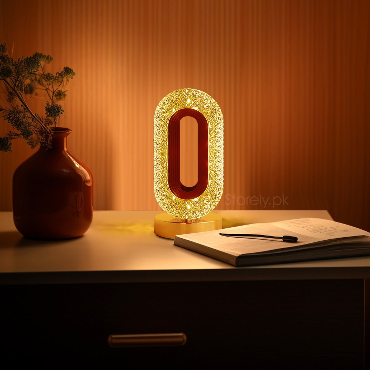 Oval Crystal LED Table Lamp - Decorative Night Light with Touch Sensor - Pack of 2 Rewell