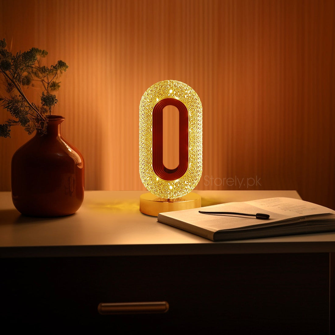 Oval Crystal LED Table Lamp - Decorative Night Light with Touch Sensor - Pack of 2 Rewell