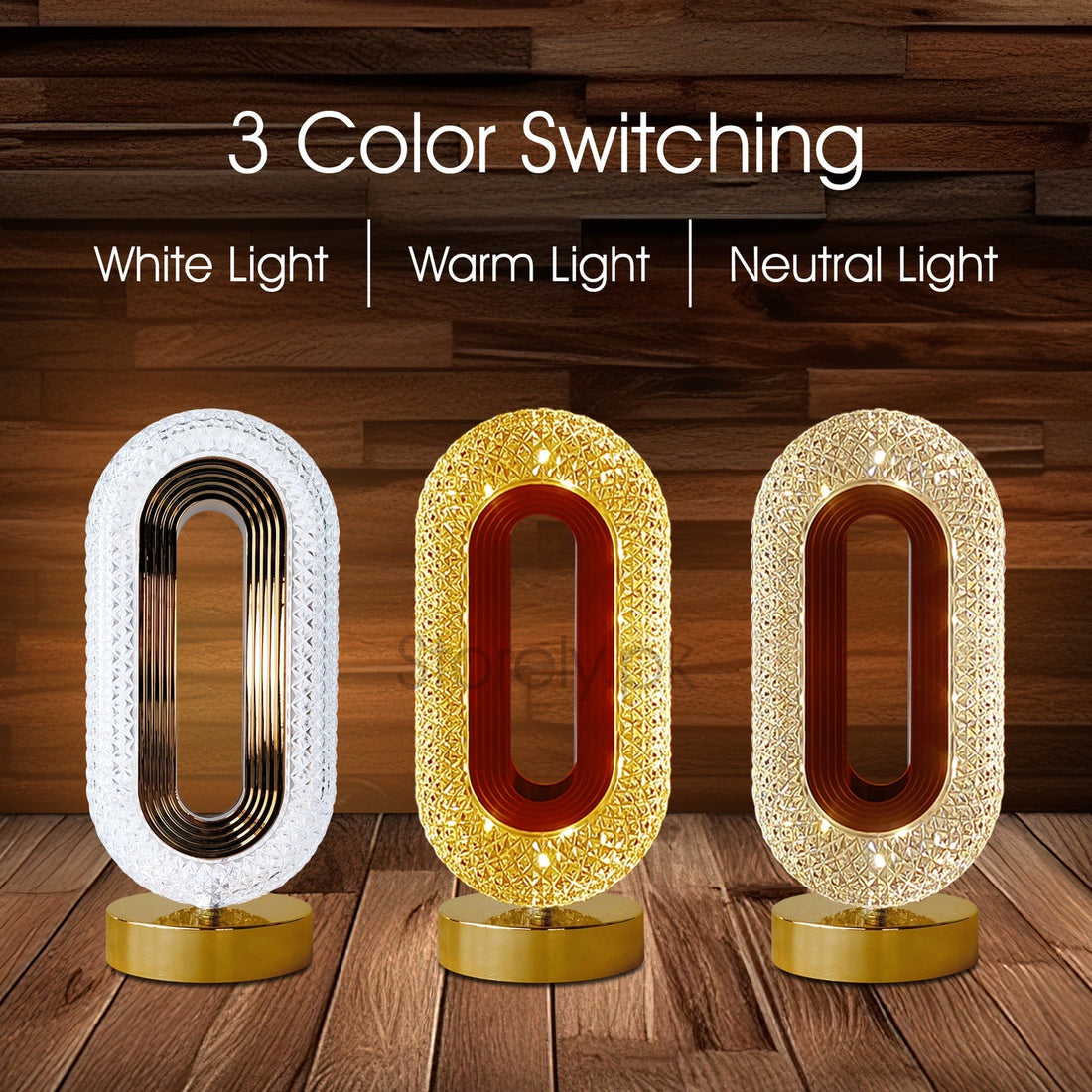 Oval Crystal LED Table Lamp - Decorative Night Light with Touch Sensor - Pack of 2 Rewell