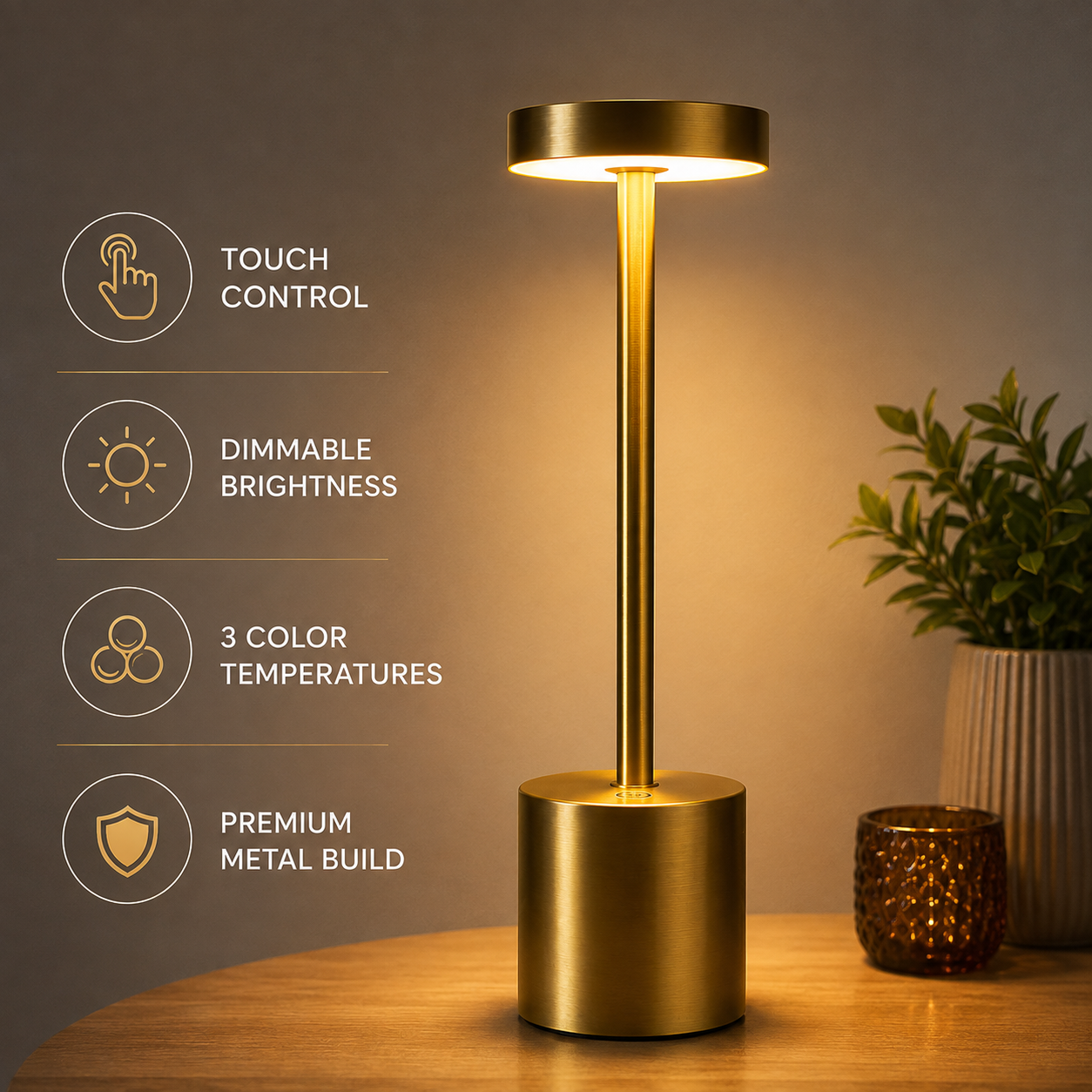 Long Neck Metal Touch Sense LED Lamp – Modern Minimalist Design, Recha storely