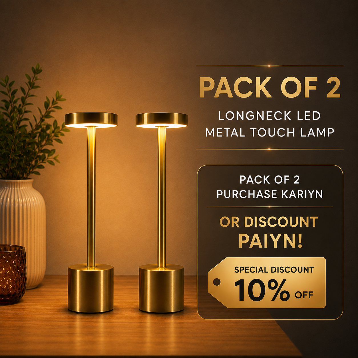 Long Neck Metal Touch Sense LED Lamp – Modern Minimalist Design, Recha storely